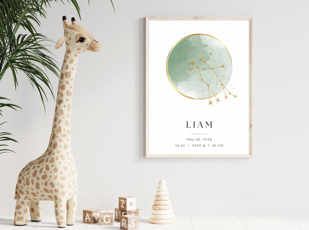 Personalised Birth Detail Print, Custom Zodiac Newborn Gift, Printable ...