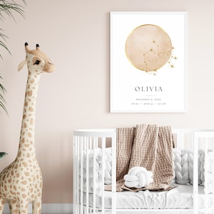 Unique postpartum gift, Custom baby birth print, personalized zodiac newborn gift, printable constellation poster,