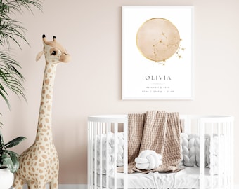 Unique postpartum gift, Custom baby birth print, personalized zodiac newborn gift, printable constellation poster,