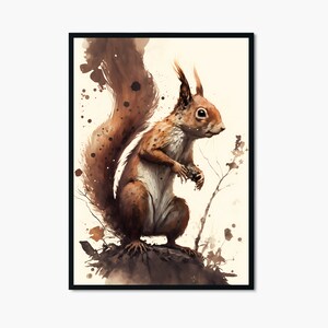 Squirrel watercolor painting I aquarell art downloadable wall art  2 by 3 I Cute squirrel 039