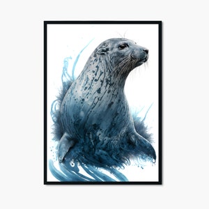 Seal watercolor painting I aquarell art downloadable wall art  2 by 3 I Seal in the Water 035