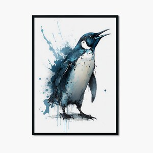 Penguin watercolor painting I aquarell art downloadable wall art  2 by 3 I Penguin 044