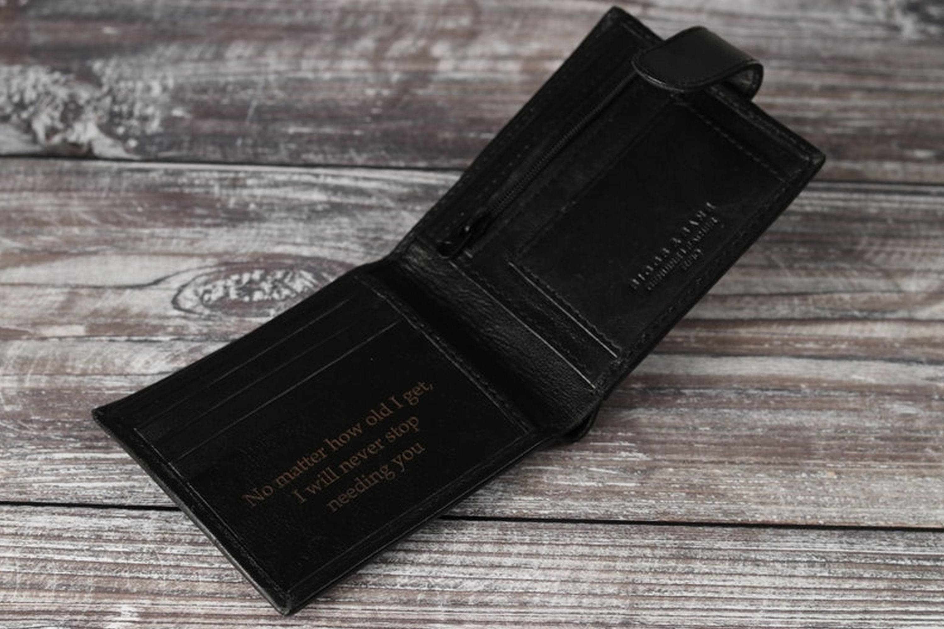 Personalised Mens Wallet, Genuine Soft Black Leather Wallet