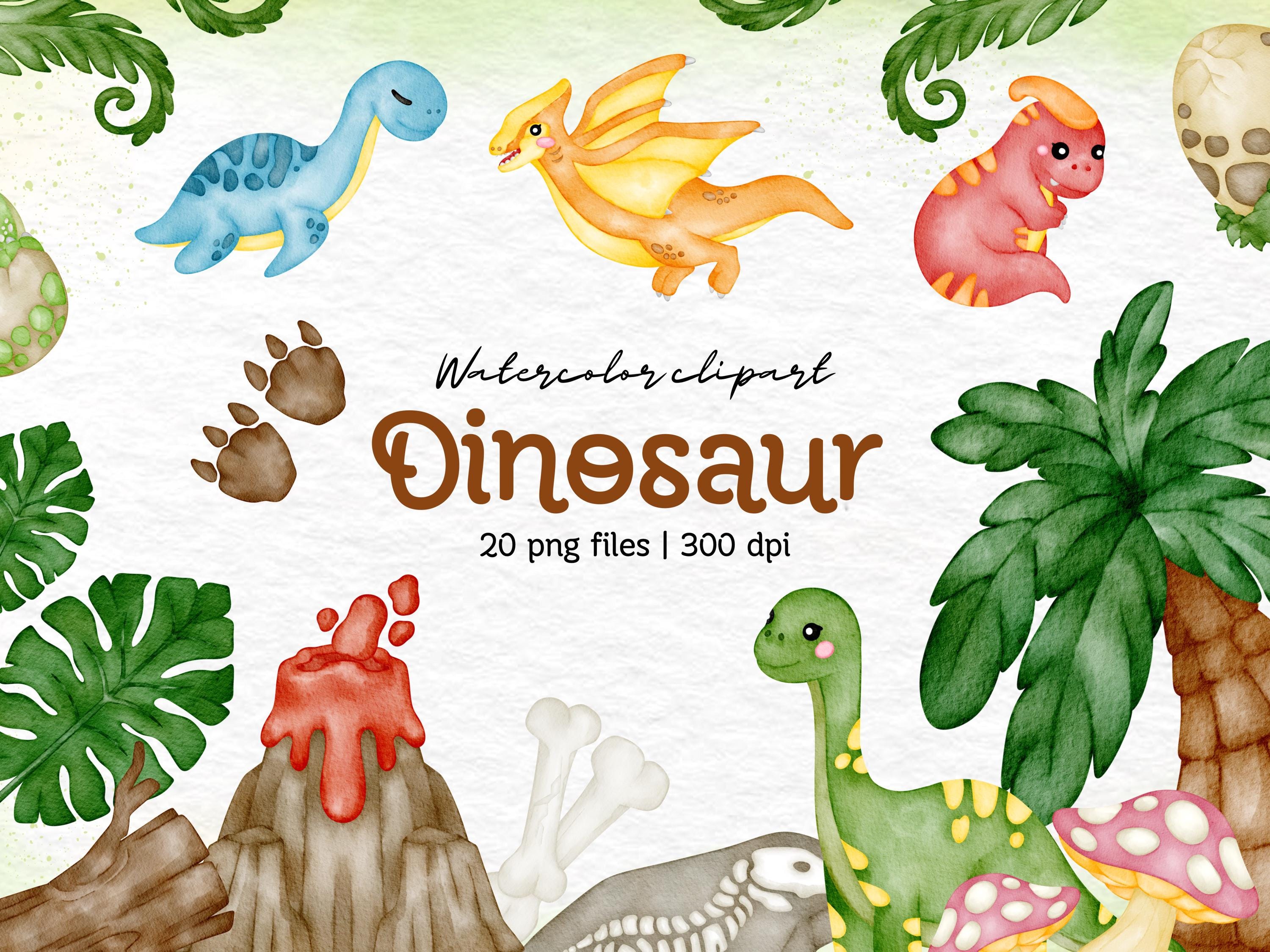 Watercolor Dinosaur Clipart, 20 PNG Images, Cute Dino Illustrations ...