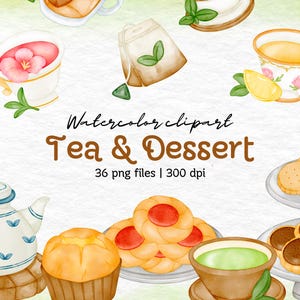 Chá em aquarela e conjunto de clipart de sobremesa Matcha PNG Ilustração de macaron, chá da tarde Clip Art Chá de ervas PNG Cookie Clipart