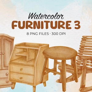 Watercolor furniture wooden Clip art Element wooden furniture Clipart, home decor Clipart, furniture PNG, house decoration Clipart