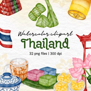 Watercolor Thailand Culture PNG Thai Food Landmark Clipart Traditional Travel Design Download
