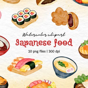 Japanese Food Watercolor Clipart, 20 PNG Files, 300 DPI, Sushi Digital Art, Transparent Background, Ramen and Bento Illustration