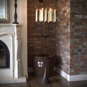 Hand Forged Wrought Iron 16-Candle Candelabrum: Tall Floor Standing Candle Holder