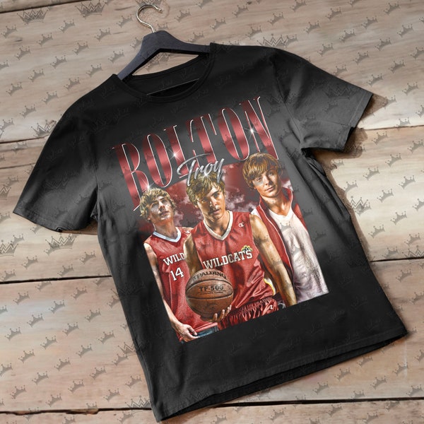 T-shirt vintage Troy Bolton, graphique hommage aux années 90, cadeau idéal pour les amateurs de séries télévisées et de films