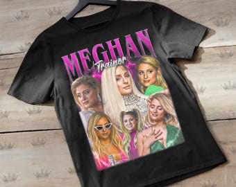 Camiseta Meghan Trainor Vintage Retrô, Camiseta para Fãs de Pop Star, Estampa "Made You Look" e "All About That Bass" Estilo Anos 90, Unissex, Ideal para Presentear em Shows.