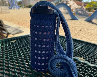 Blue Handmade Crochet 32-40 oz Water Bottle Holder