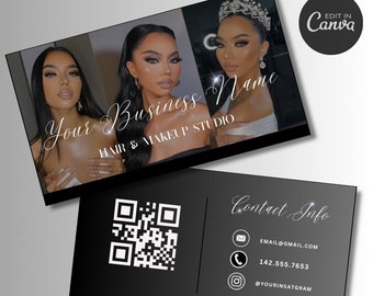 Modèle de carte de visite et de carte de remerciement DIY Luxury Beauty | Salon de coiffure, MUA, Cils, Pose de perruques, Extensions de cheveux, Nail Tech, Esthéticienne