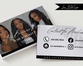 Modèle de carte de visite et de carte de remerciement DIY Luxury Beauty | Salon de coiffure, MUA, Cils, Pose de perruques, Extensions de cheveux, Nail Tech, Esthéticienne