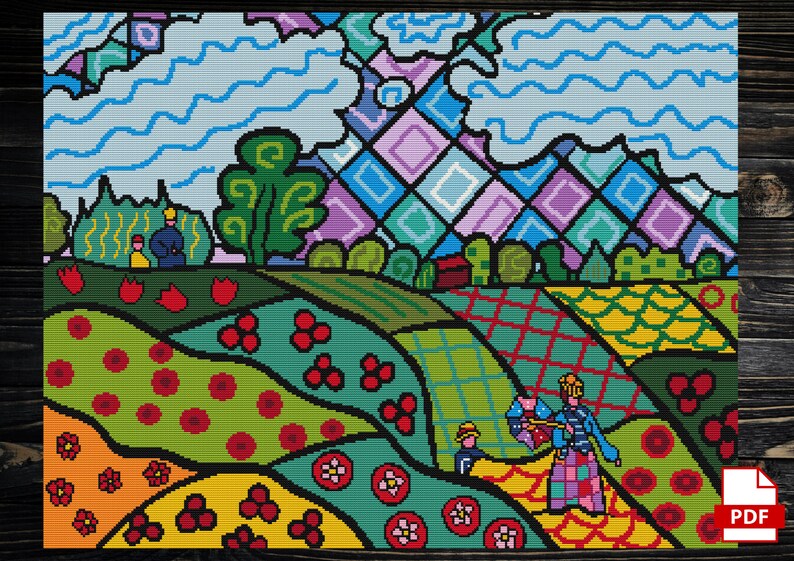 Claude Cross Stitch Pattern, PDF Pattern, Poppy Field, Colourful