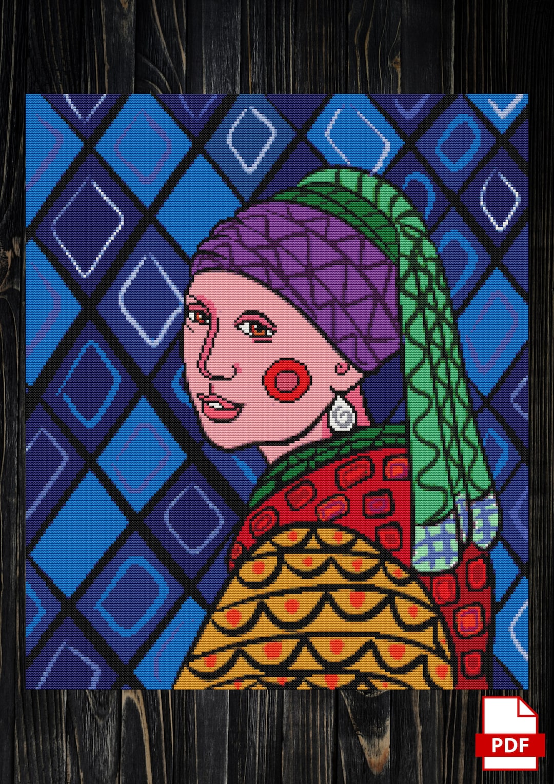 Girl With a Pearl Earring Cross Stitch Pattern, PDF Pattern, Digital