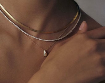 Luxury 3.50 Carats Diamond Tennis Necklace, 14K 18K Gold with Lab Grown Diamonds, Diamond Choker Necklace, Birthday Present for Her