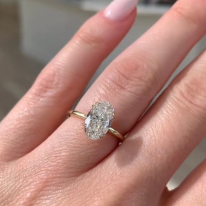 2 Carat Oval Cut Minimalist Engagement Ring, Feminine Wedding Ring,  Lab Grown Diamond Proposal Ring, Handmade Jewelry, Anniversary Gift