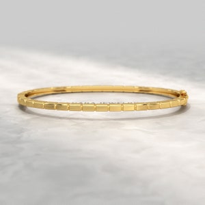 Bamboo Finish Thin Hinged Bracelet Bangle in Solid Gold & Platinum, Handmade Jewelry, Stacking Bracelet, Personalized Gift for her