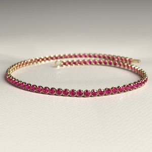 Natural Ruby Tennis Bracelet in 14K Gold, Custom Stacking Bracelet, July Birthstone Bracelet, Personalized Jewelry, Mothers Day Gift for her