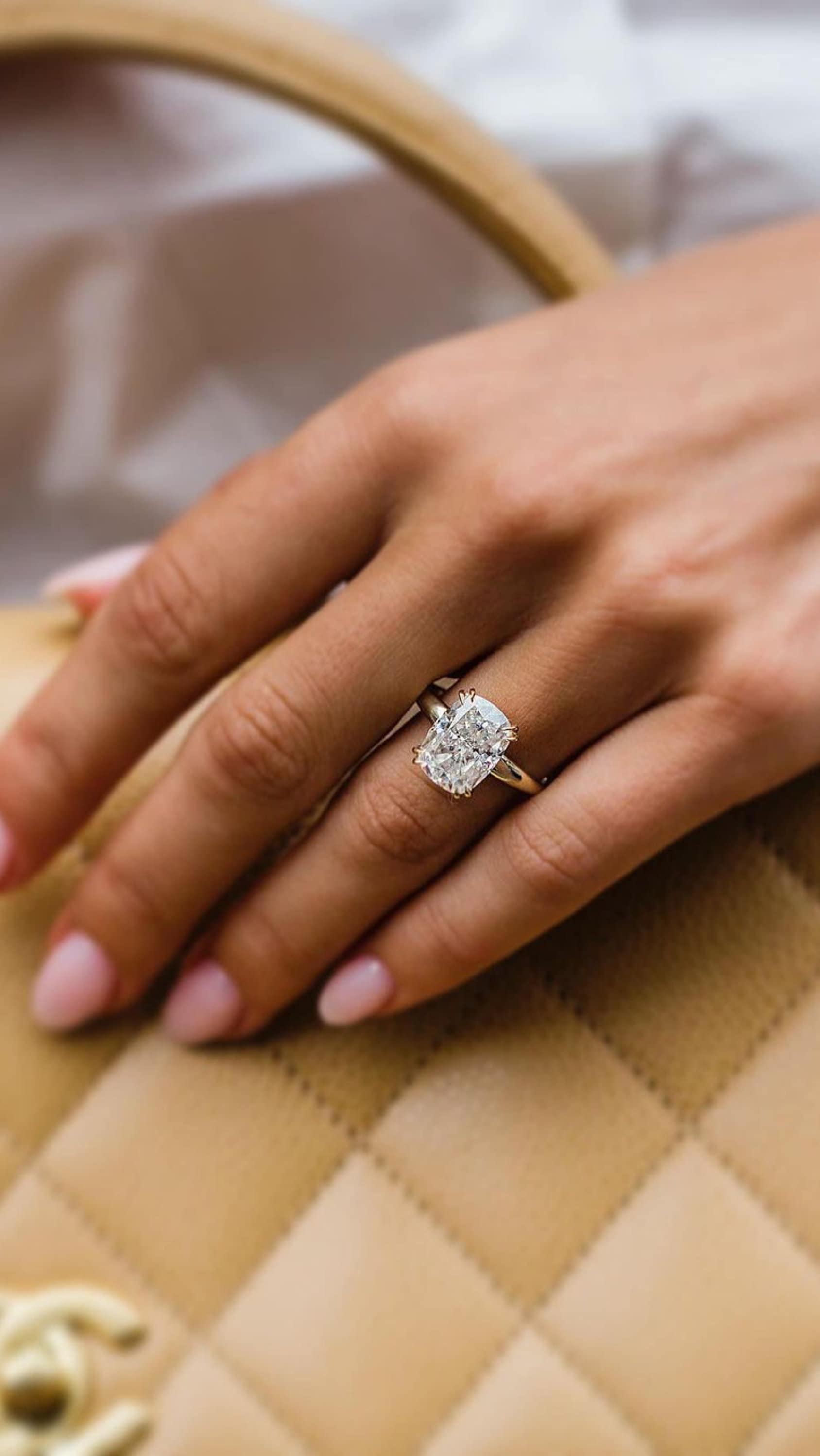 5 Carat Elongated Cushion Cut Cathedral Band Diamond Solitaire Wedding Ring, Lab Grown Diamond Engagement Ring, Proposal Ring, Push Present