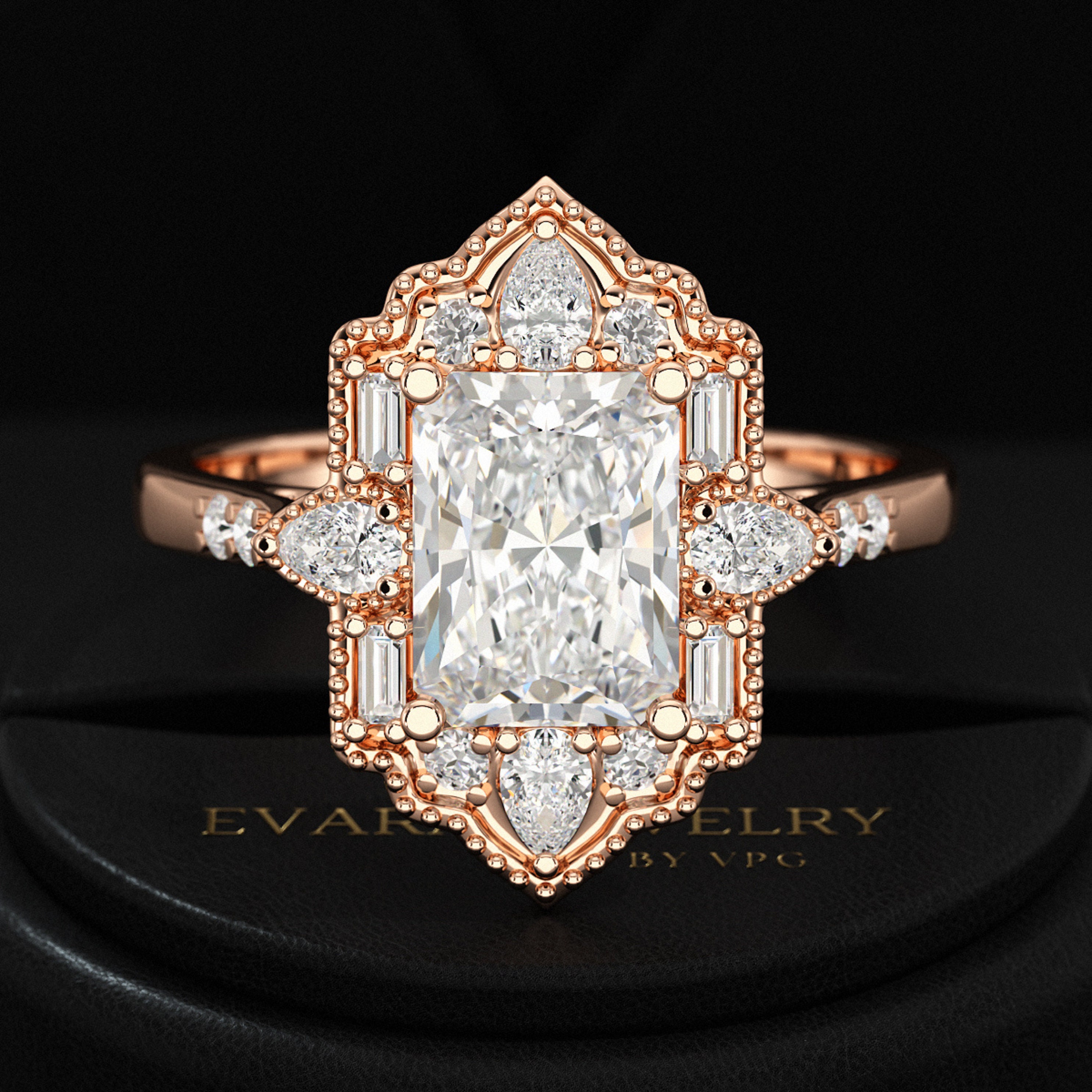 2 Carat Radiant Cut Vintage Mosaic Diamond Engagement Ring Etsy