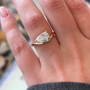 1.50 Carat Pear Cut East West Engagement Ring, Wavy East West Cathedral Ring, Lab Grown Diamond Ring, Unique Wedding Ring, Anniversary Gift