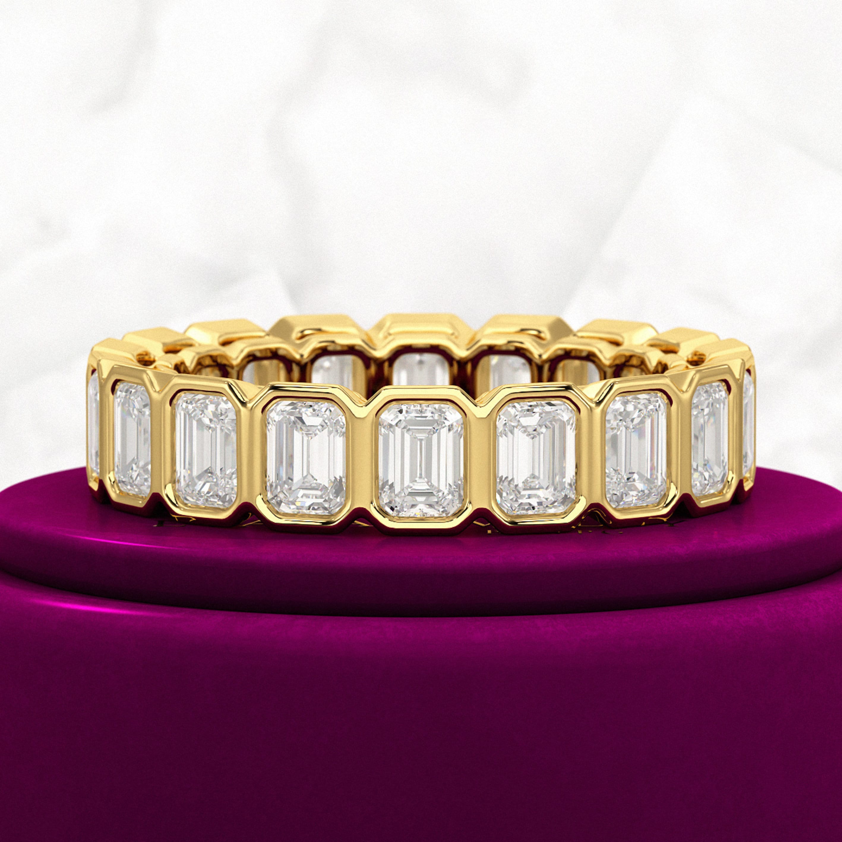 4 Carat Bezel Set Emerald Cut Diamond Eternity Wedding Band, Lab Grown ...