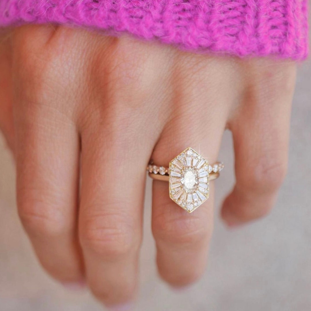 Antique Diamond Mosaic Oval Proposal Ring Engagement Ring - Etsy
