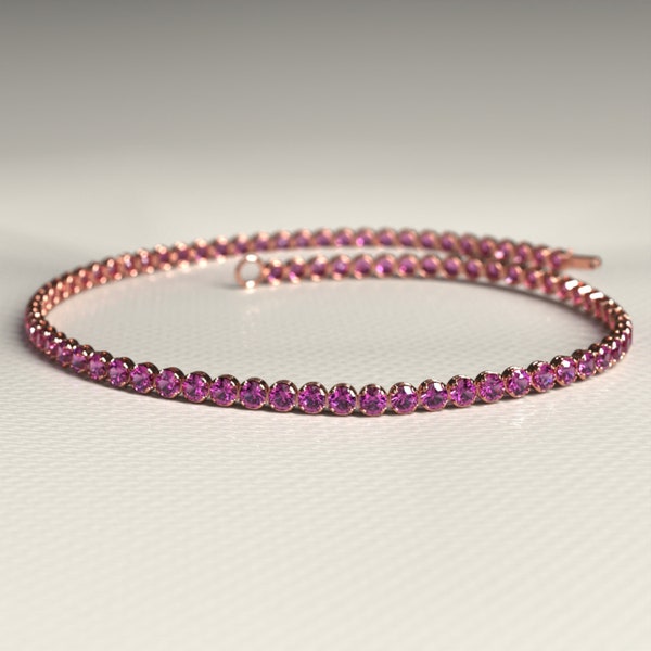 1.98 Carats Rhodolite Garnet Tennis Bracelet in 14K Rose Gold, Custom Stacking Bracelet, January Birthstone Bracelet, Mothers Day Gift