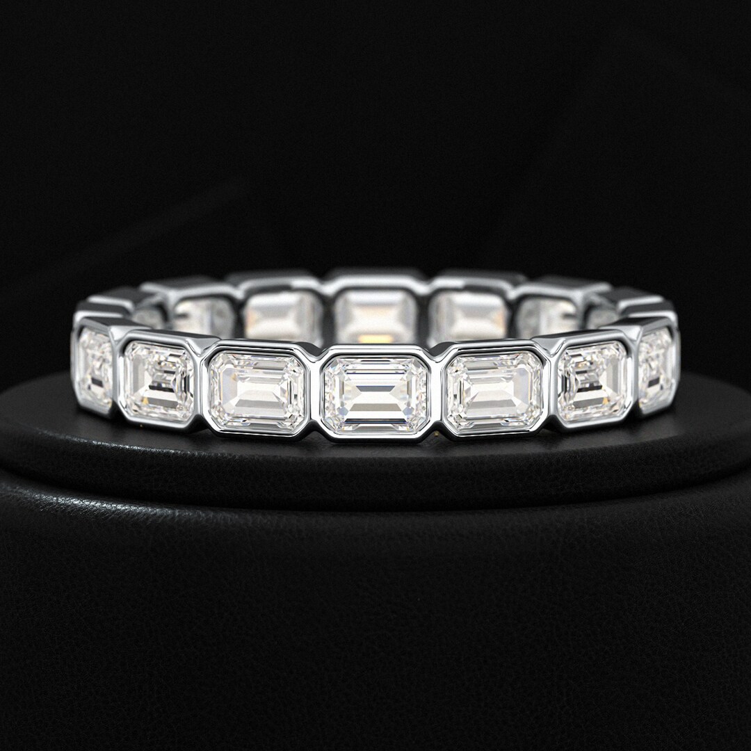 2.25 Carats Emerald Cut Bezel Set Lab Grown Diamond East West Eternity ...