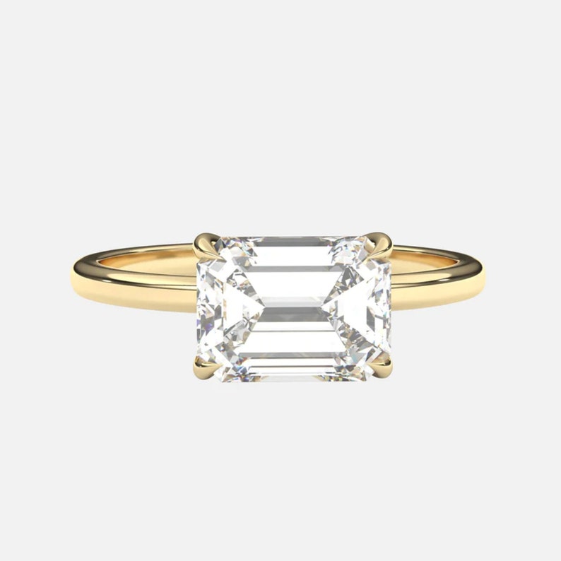 1.50 Carat Emerald Cut East West Solitaire Engagement Ring, Minimalist ...