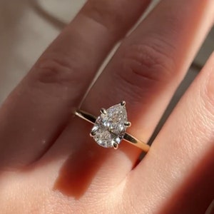 1.50 Carat Pear Cut Solitaire 5 Prong Proposal Ring, Diamond Engagement Ring, , Lab Grown Diamond Wedding Ring, Valentines Day Gift for Her