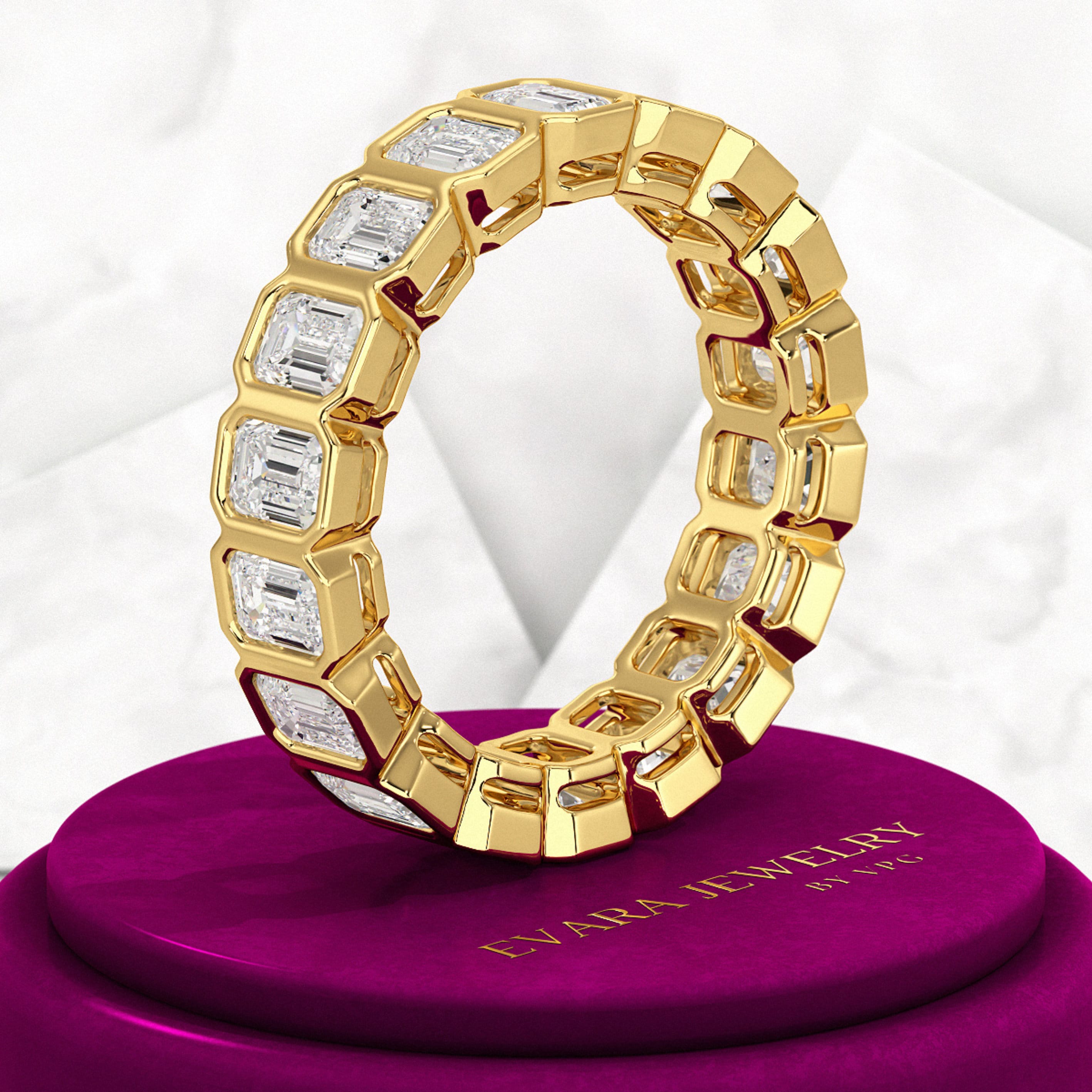 4 Carat Bezel Set Emerald Cut Diamond Eternity Wedding Band, Lab Grown ...
