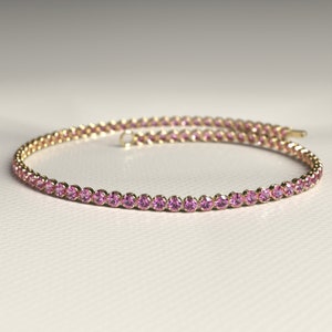 Pink Sapphire Tennis Bracelet , Natural Sapphire Bracelet in 14K , September Birthstone Bracelet, Stacking Bracelet, Mothers Day Gift