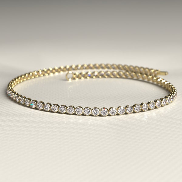 14K Gold Dainty Diamond Tennis Bracelet , 1.72 Carats Lab Grown Diamond Tennis Bracelet, Thin Stacking Bracelet, Mothers Day Gift