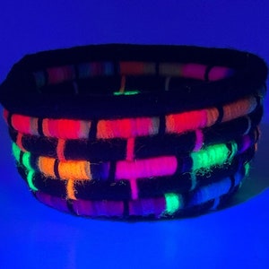 Tiny Basket | UV Reactive Decor | Blacklight Reactive Decor | Coil Basket | Rope Basket | Eclectic Gift | Blacklight Reflective Decor