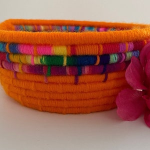 Orange Basket | Orange Decor | Orange Room Decor | Accents Orange | Colorful Boho Decor | Coiled Rope Baskets | Decorative Gift Baskets