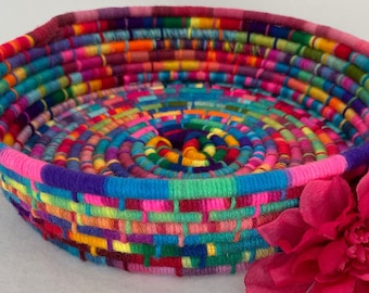 Woven Basket | Home Decor Boho | Hippy Decor | Eclectic Home Decor | Coiled Rope Basket | Funky Decor | Living Room Decor | Room Decor