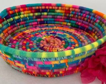 Colorful Woven Basket | Eclectic Home Decor | Hippie Decor | Coil Basket | Rope Basket | Table Decor | Foyer Decor | Eclectic Gift