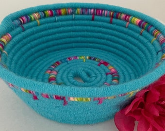 Blue Rope Basket | Rope Basket Blue | Living Room Decor | Apartment Decor | Bedroom Decor | Gifts for Home | Woven Art | Eclectic Home Decor