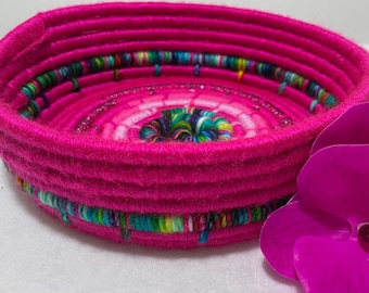 Pink Boho Basket | Rope Basket Pink | Hippie Decor Basket | Coil Yarn Basket | Pink Tie Dye Basket