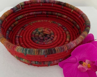 Rust Colored Rope Basket | Clay Colored Handwoven Basket | Coiled Rope Basket Rust