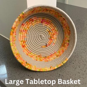 Decorative Basket Beige | Beige Tabletop Basket | Beige Bohemian Basket | Coil Yarn Basket Beige | Living Room Decor Basket | Table Accents