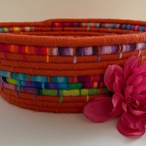 Orange Basket | Decorative Gift Basket | Orange Rope Basket | Coil Rope Basket Orange | Coil Basket Orange | Orange Table Decor