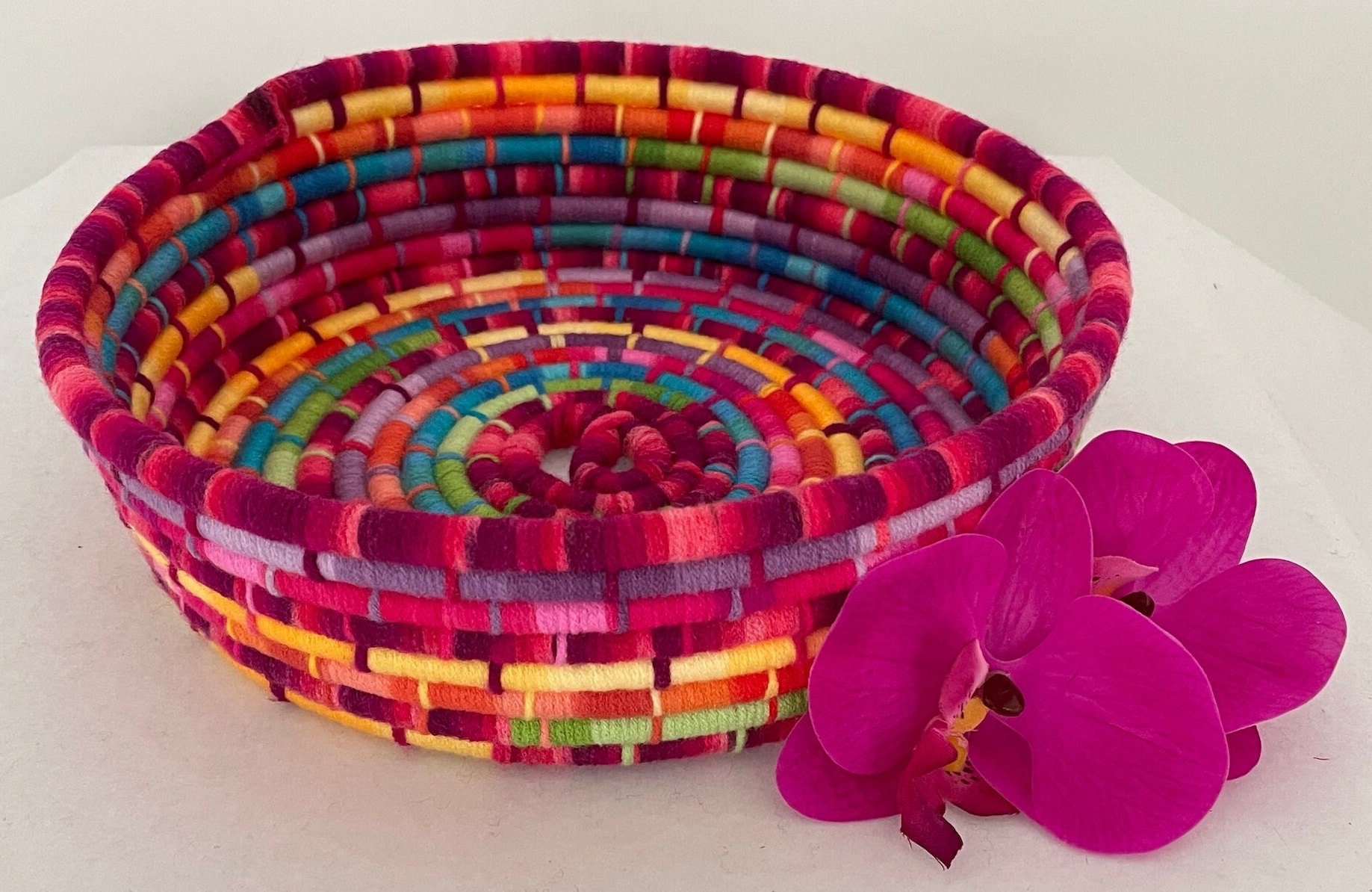 Rainbow Woven Basket Woven Basket Boho Rope Basket Handmade Coiled Rope Basket