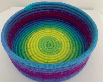 Rope Basket Ombre Style | Coiled Rope Basket | Green & Blue Rope Basket