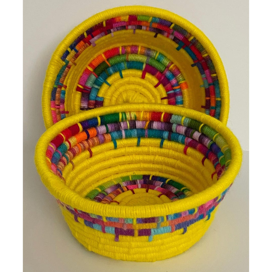 Yellow Basket Set | Woven Basket Set | Yellow Room Decor | Yellow ...