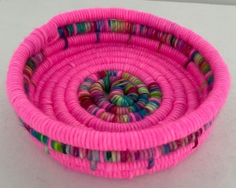 Boho Chic Catch All Basket | Bubblegum Pink Rope Basket | Small Trinket Basket | Bright Pink Basket Small