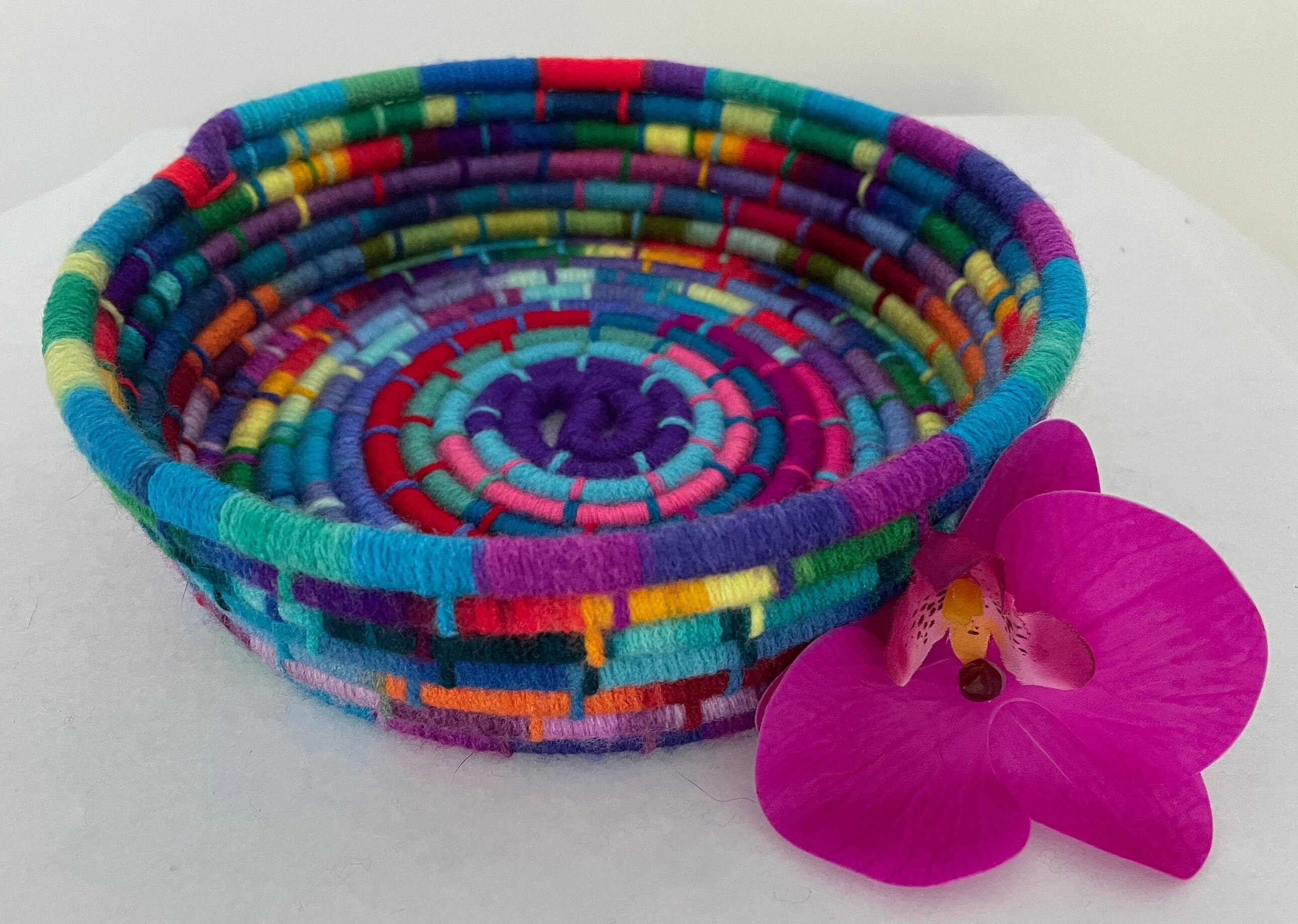 Colorful Home Decor Basket | Handmade Rope Basket | Housewarming Gift | Bohemian Room Decor | Bright Rainbow Decor | Eclectic Home Decor
